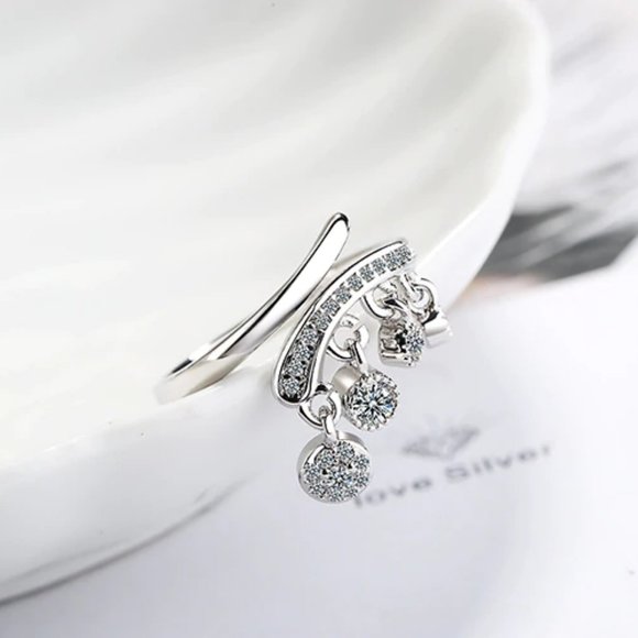 *NEW Sterling Silver Diamond Drop Adjustable Ring - Picture 6 of 8